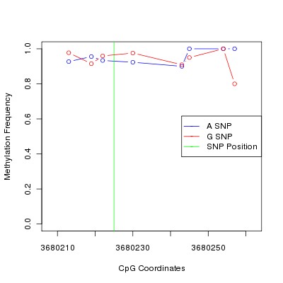 Allele Specific Methylation Frequency Diagram for chr20 3680225 SNP.