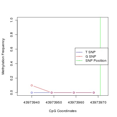 Allele Specific Methylation Frequency Diagram for chr20 43973971 SNP.