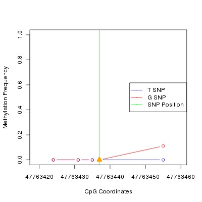 Allele Specific Methylation Frequency Diagram for chr20 47763437 SNP.