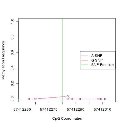 Allele Specific Methylation Frequency Diagram for chr20 57412280 SNP.