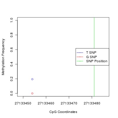 Allele Specific Methylation Frequency Diagram for chr7 27133481 SNP.