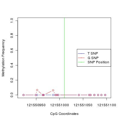 Allele Specific Methylation Frequency Diagram for chr12 121551010 SNP.