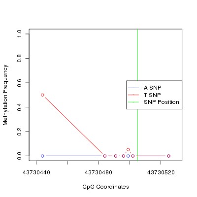 Allele Specific Methylation Frequency Diagram for chr12 43730505 SNP.