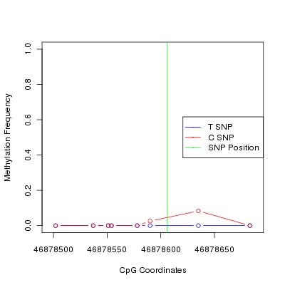 Allele Specific Methylation Frequency Diagram for chr12 46878606 SNP.