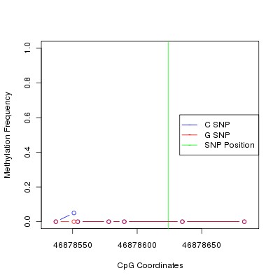 Allele Specific Methylation Frequency Diagram for chr12 46878624 SNP.