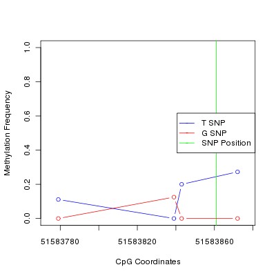 Allele Specific Methylation Frequency Diagram for chr12 51583861 SNP.