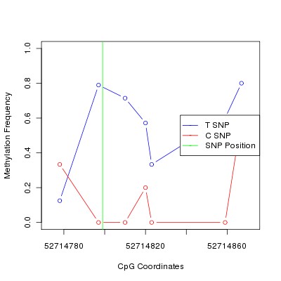 Allele Specific Methylation Frequency Diagram for chr12 52714799 SNP.