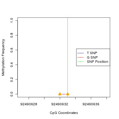 Allele Specific Methylation Frequency Diagram for chr12 92490633 SNP.