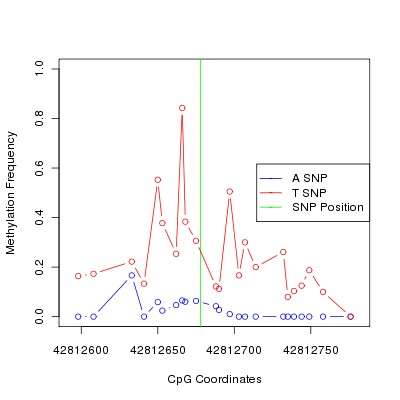 Allele Specific Methylation Frequency Diagram for chr20 42812678 SNP.