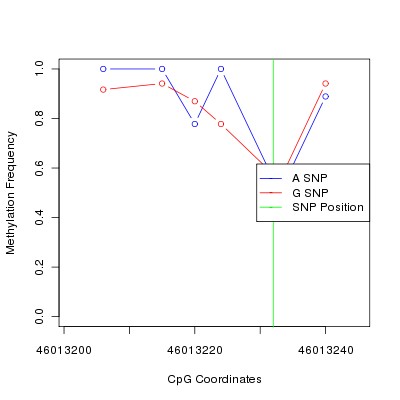 Allele Specific Methylation Frequency Diagram for chr20 46013232 SNP.