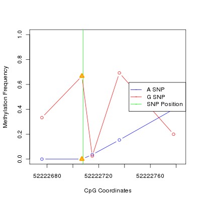 Allele Specific Methylation Frequency Diagram for chr20 52222708 SNP.