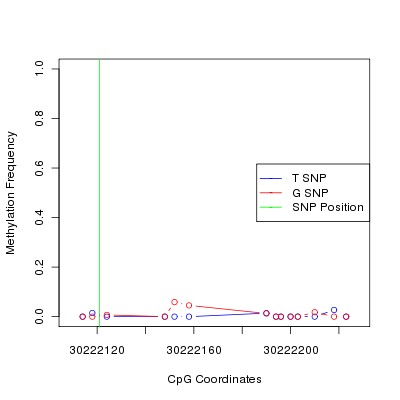 Allele Specific Methylation Frequency Diagram for chr22 30222121 SNP.