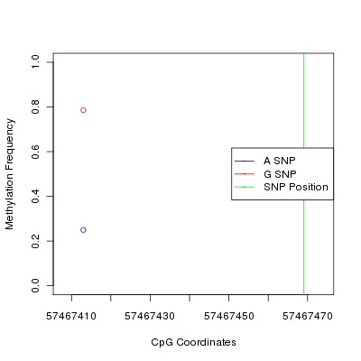 Allele Specific Methylation Frequency Diagram for chr4 57467469 SNP.