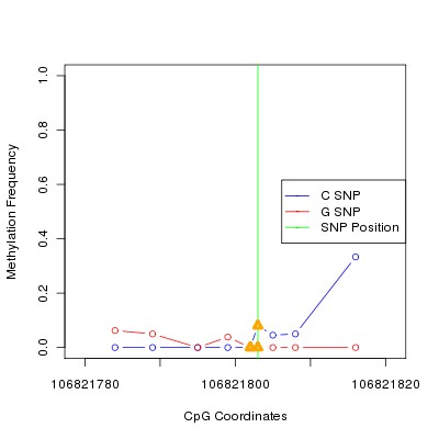 Allele Specific Methylation Frequency Diagram for chr12 106821803 SNP.