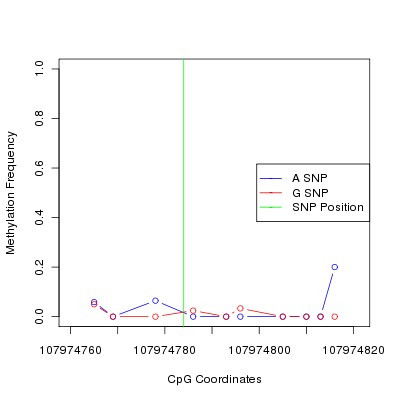 Allele Specific Methylation Frequency Diagram for chr12 107974784 SNP.