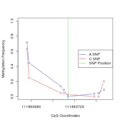 Allele Specific Methylation Frequency Diagram for chr12 111860714 SNP.