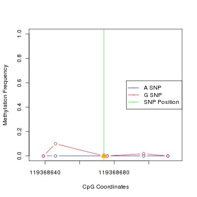 Allele Specific Methylation Frequency Diagram for chr12 119368674 SNP.