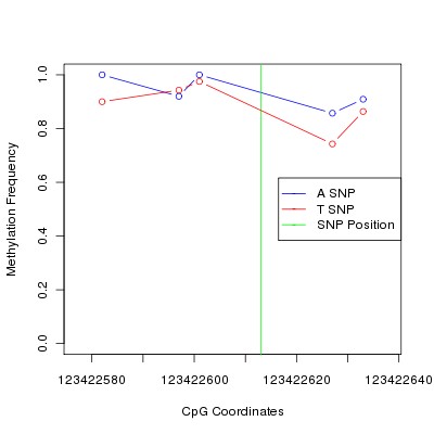 Allele Specific Methylation Frequency Diagram for chr12 123422613 SNP.