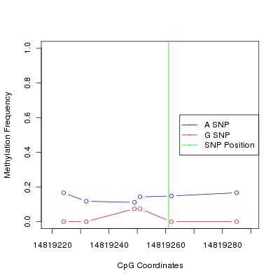 Allele Specific Methylation Frequency Diagram for chr12 14819261 SNP.