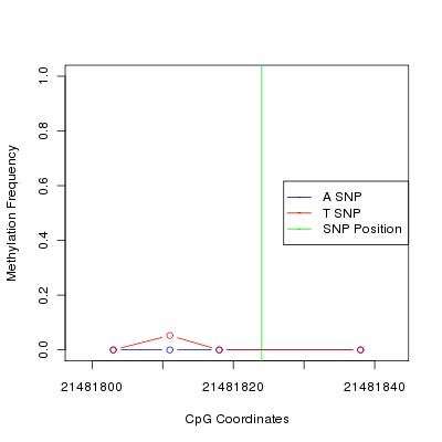Allele Specific Methylation Frequency Diagram for chr12 21481824 SNP.