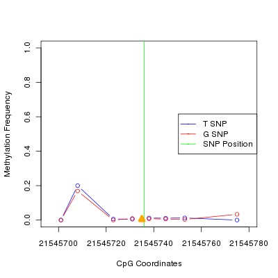 Allele Specific Methylation Frequency Diagram for chr12 21545736 SNP.