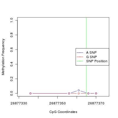 Allele Specific Methylation Frequency Diagram for chr12 26877365 SNP.