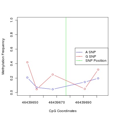 Allele Specific Methylation Frequency Diagram for chr12 46439677 SNP.