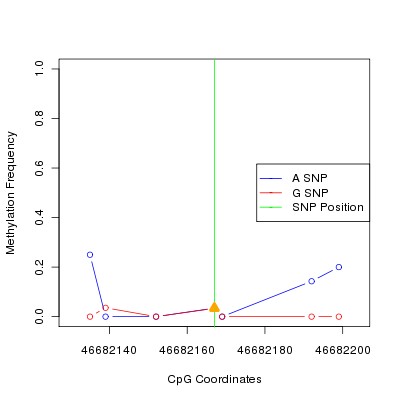 Allele Specific Methylation Frequency Diagram for chr12 46682167 SNP.