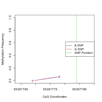 Allele Specific Methylation Frequency Diagram for chr12 55367784 SNP.