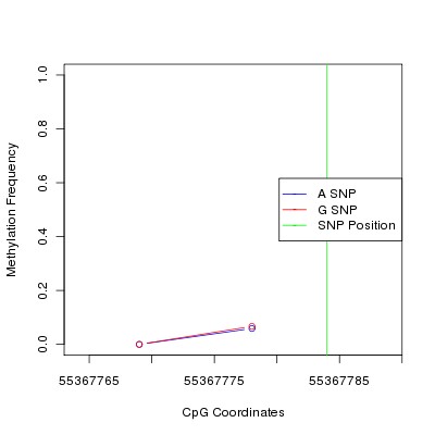 Allele Specific Methylation Frequency Diagram for chr12 55367784 SNP.