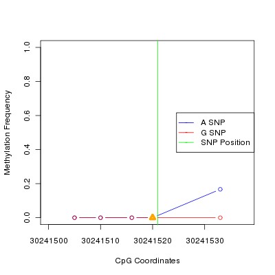 Allele Specific Methylation Frequency Diagram for chr20 30241521 SNP.