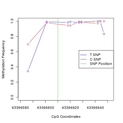 Allele Specific Methylation Frequency Diagram for chr20 43366610 SNP.