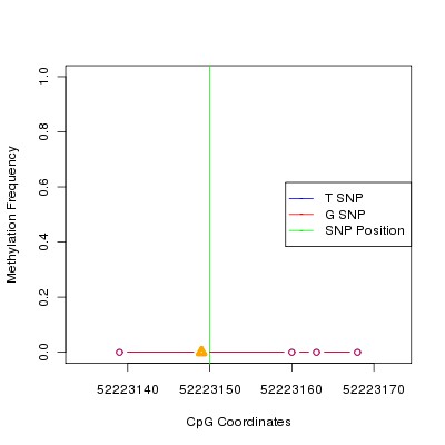 Allele Specific Methylation Frequency Diagram for chr20 52223150 SNP.