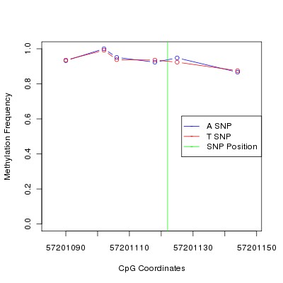 Allele Specific Methylation Frequency Diagram for chr20 57201122 SNP.