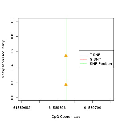 Allele Specific Methylation Frequency Diagram for chr20 61589697 SNP.