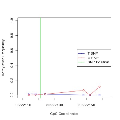 Allele Specific Methylation Frequency Diagram for chr22 30222121 SNP.