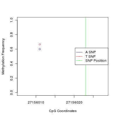 Allele Specific Methylation Frequency Diagram for chr7 27156023 SNP.