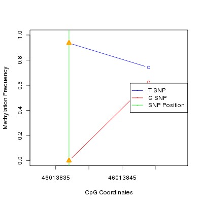 Allele Specific Methylation Frequency Diagram for chr9 46013837 SNP.