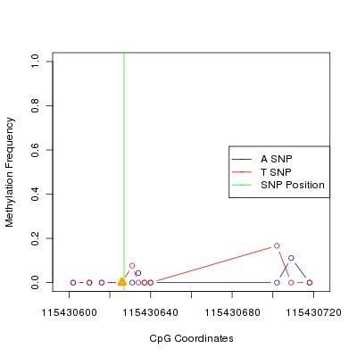 Allele Specific Methylation Frequency Diagram for chr12 115430627 SNP.