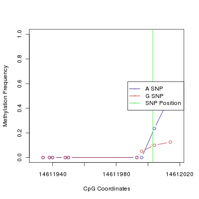 Allele Specific Methylation Frequency Diagram for chr12 14612003 SNP.