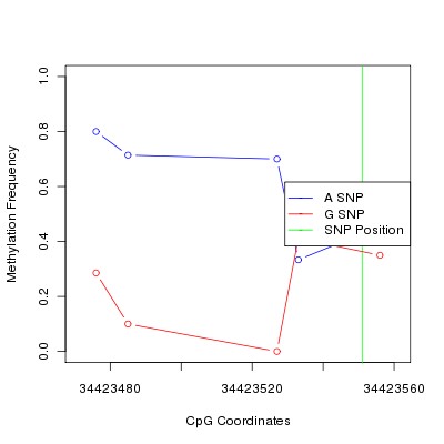 Allele Specific Methylation Frequency Diagram for chr12 34423551 SNP.