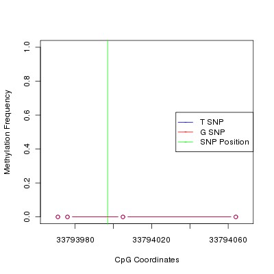 Allele Specific Methylation Frequency Diagram for chr20 33793997 SNP.