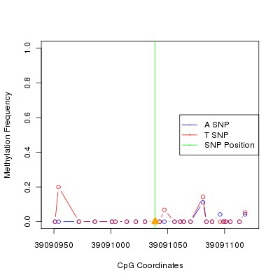 Allele Specific Methylation Frequency Diagram for chr20 39091039 SNP.