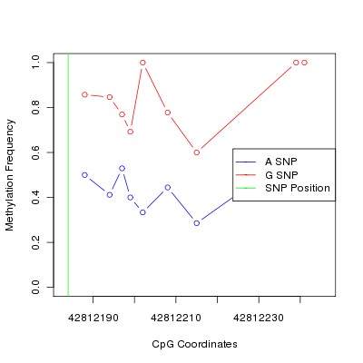 Allele Specific Methylation Frequency Diagram for chr20 42812184 SNP.