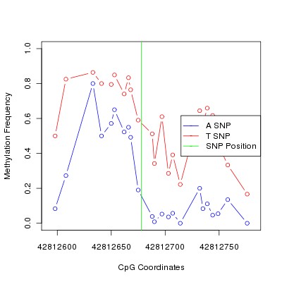 Allele Specific Methylation Frequency Diagram for chr20 42812678 SNP.