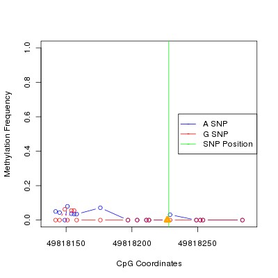Allele Specific Methylation Frequency Diagram for chr20 49818228 SNP.