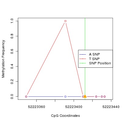 Allele Specific Methylation Frequency Diagram for chr20 52223412 SNP.