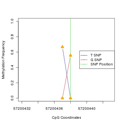 Allele Specific Methylation Frequency Diagram for chr20 57200438 SNP.