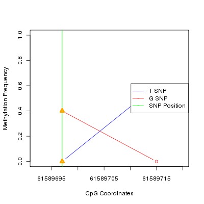 Allele Specific Methylation Frequency Diagram for chr20 61589697 SNP.