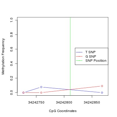 Allele Specific Methylation Frequency Diagram for chr21 34242811 SNP.